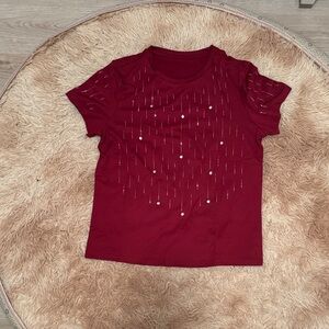 Red T-Shirt with rhinestone Accents
